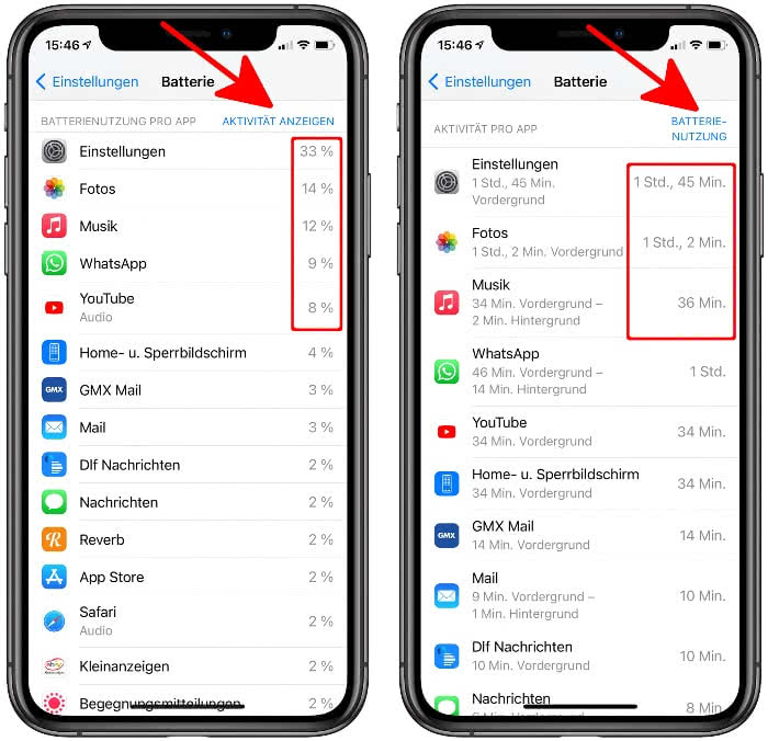 iphone batterienutzung pro app