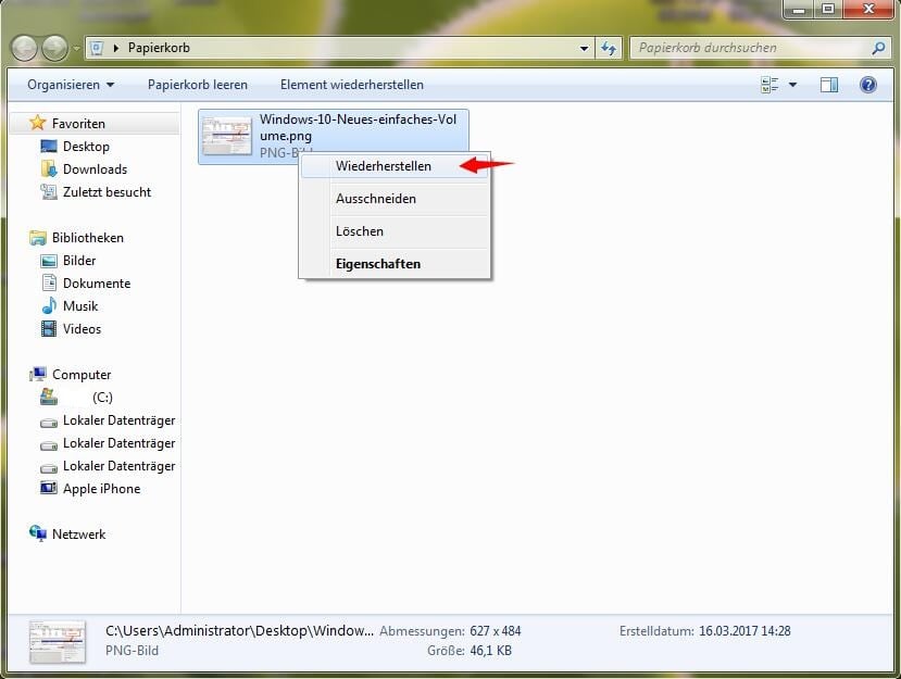 papierkorb wiederherstellen